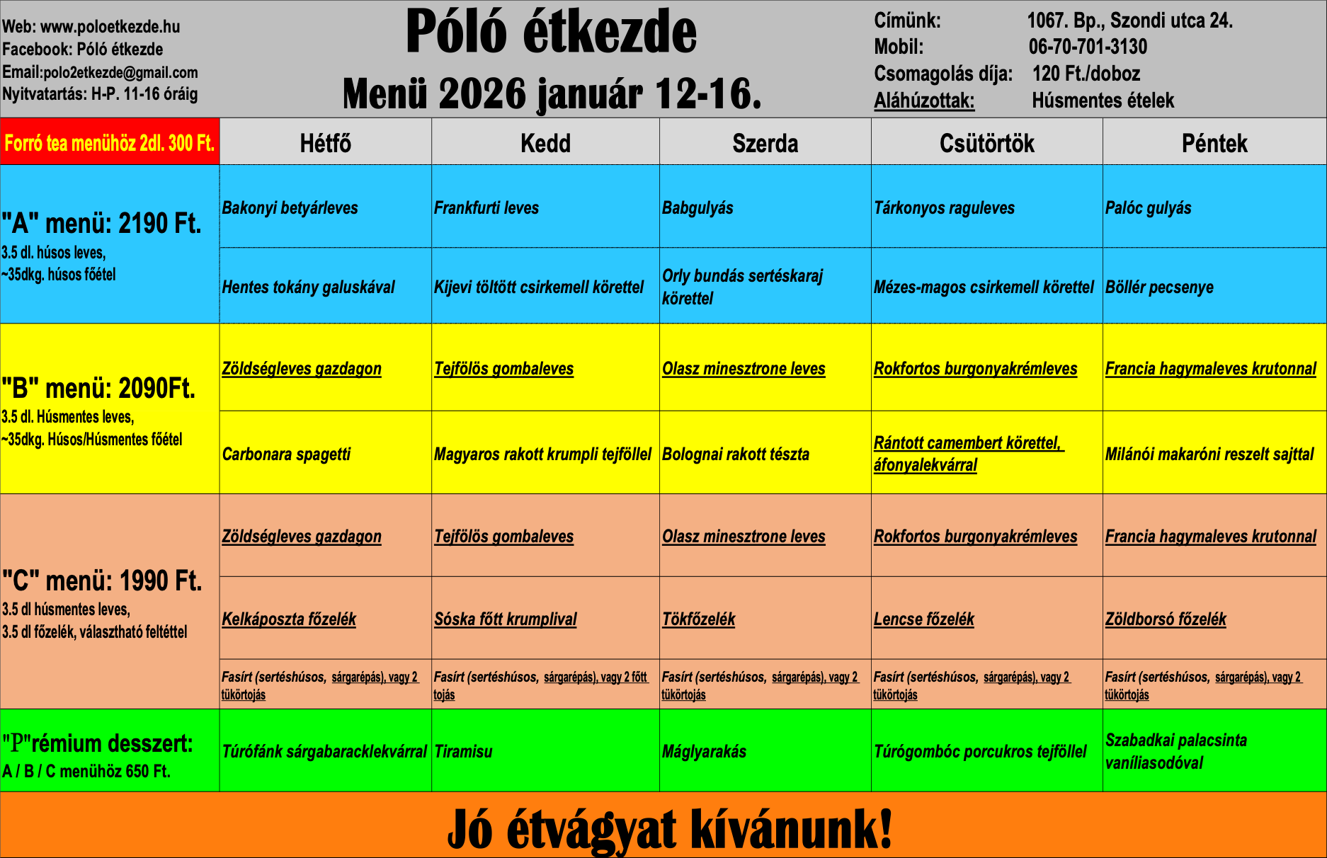 Menü étlap Póló Étkezde