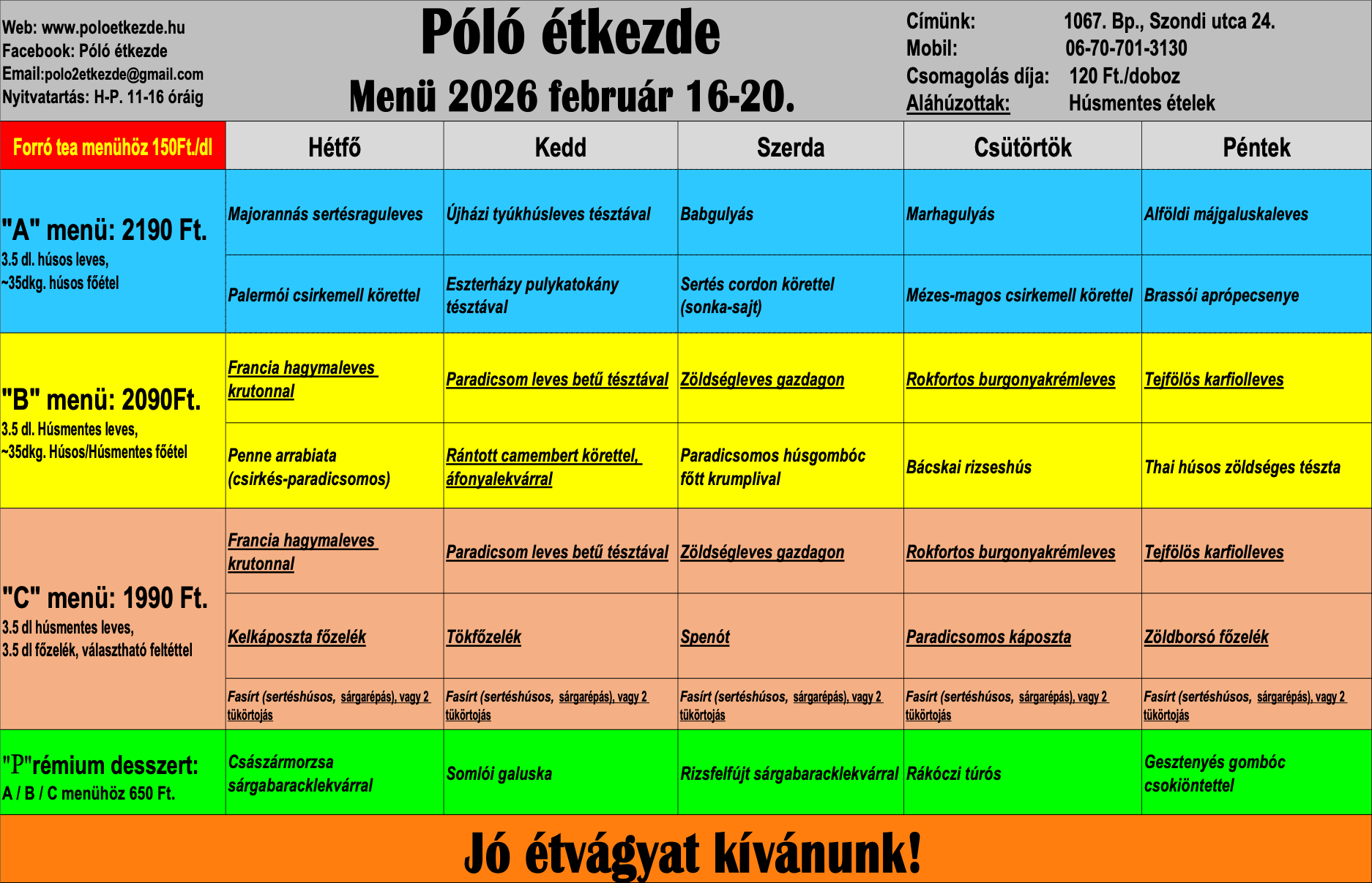 Menü étlap Póló Étkezde