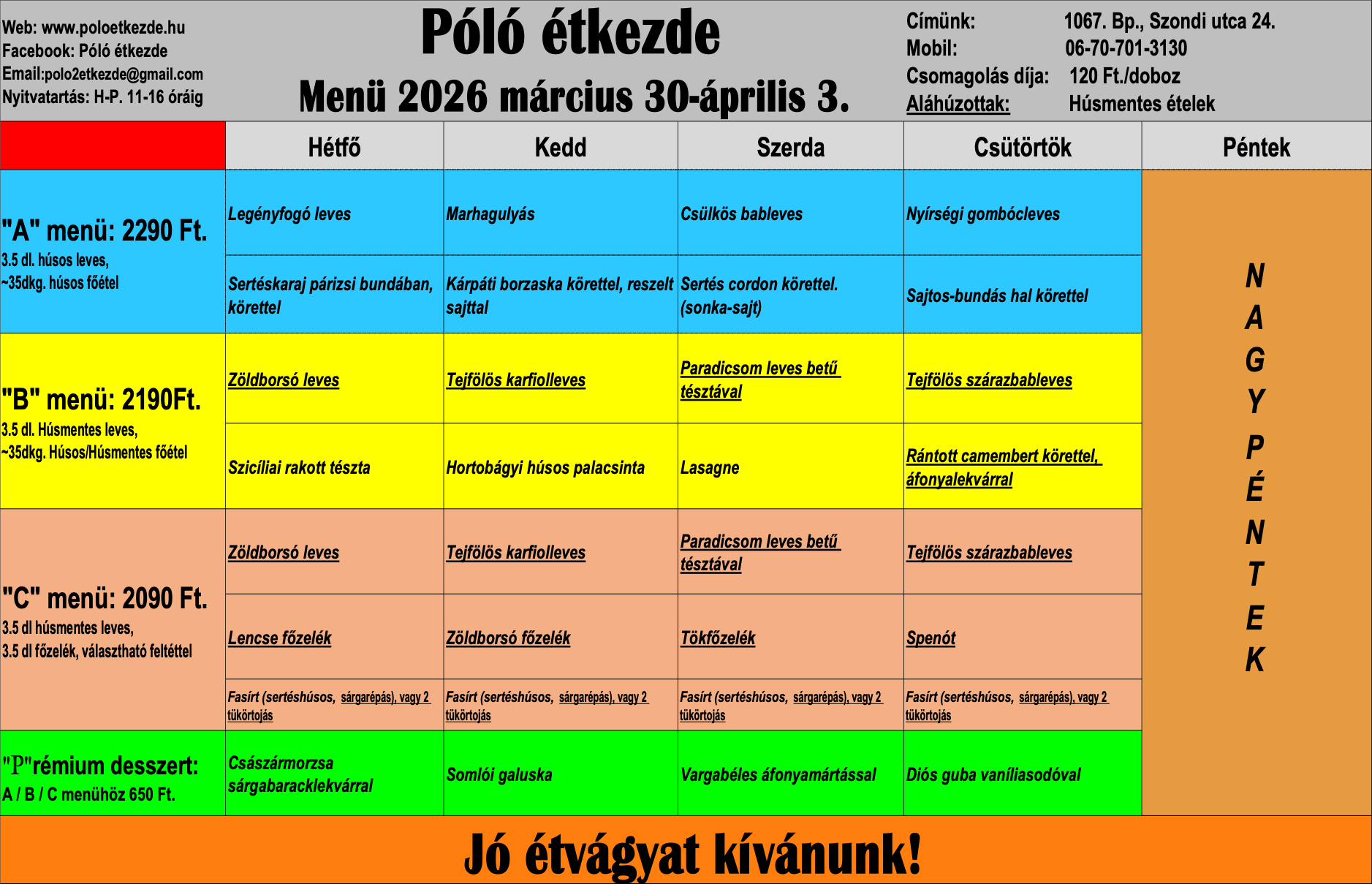 Menü étlap Póló Étkezde